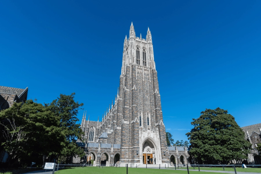 Duke University Chapel on a bright and cloudless day 